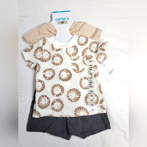 Carter's 3 Piece Tan And Cream Lion Themed Matching Set Size Infant 0-3 Month - Picture 1 of 7